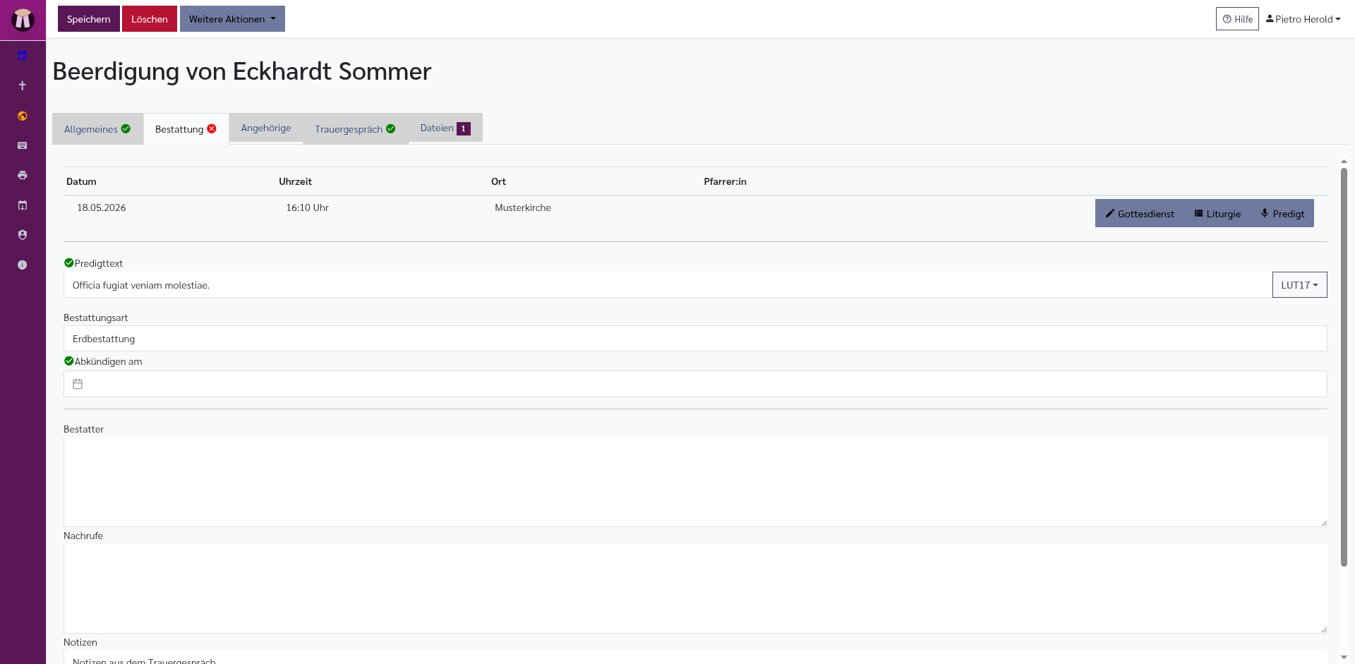 Beerdigungseditor: Bestattung